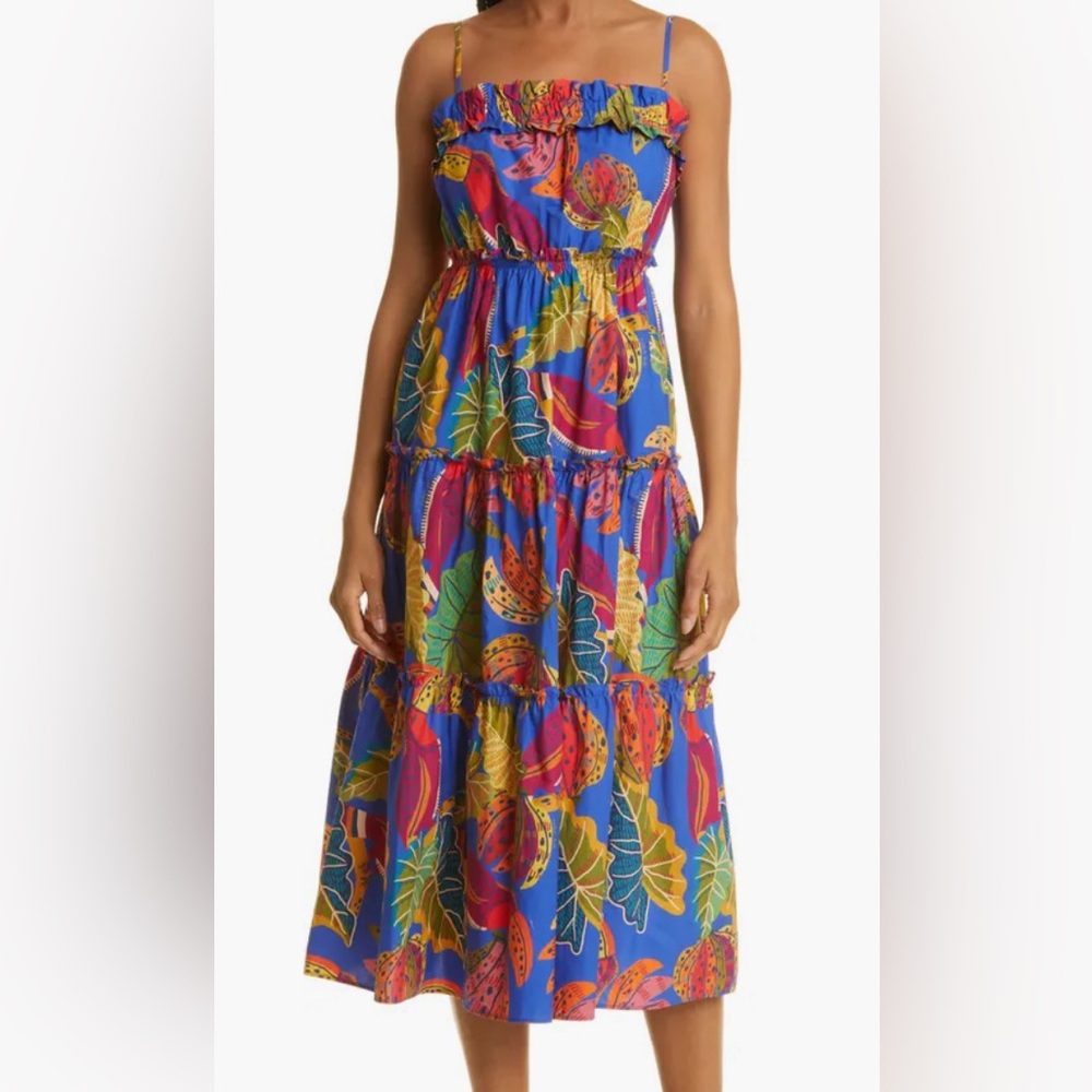FARM RIO beaks and bananas print sundress ruffle tiered NWOT